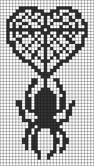 A cross stitch pattern of a spider with a heart-shaped web