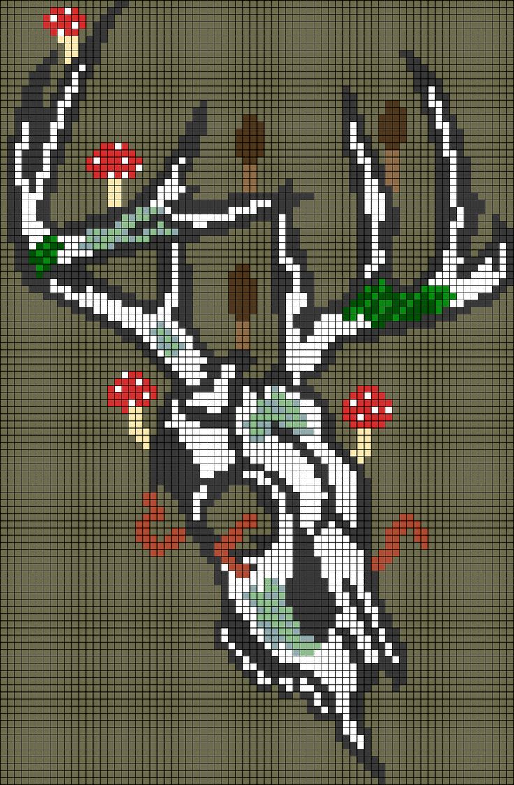 A cross stitch pattern of a deer skull
